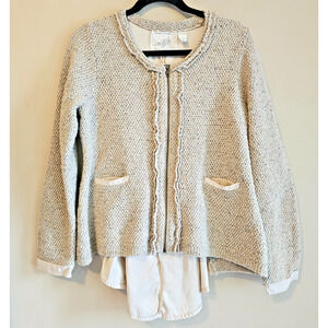 Angel of the north Anthropologie full zip knit sweater Size L Preppy, steam core